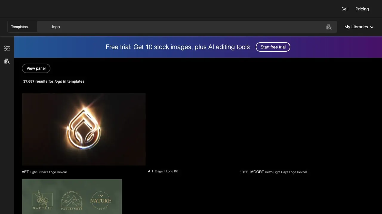 Скриншот каталога шаблонов логотипов Adobe Stock