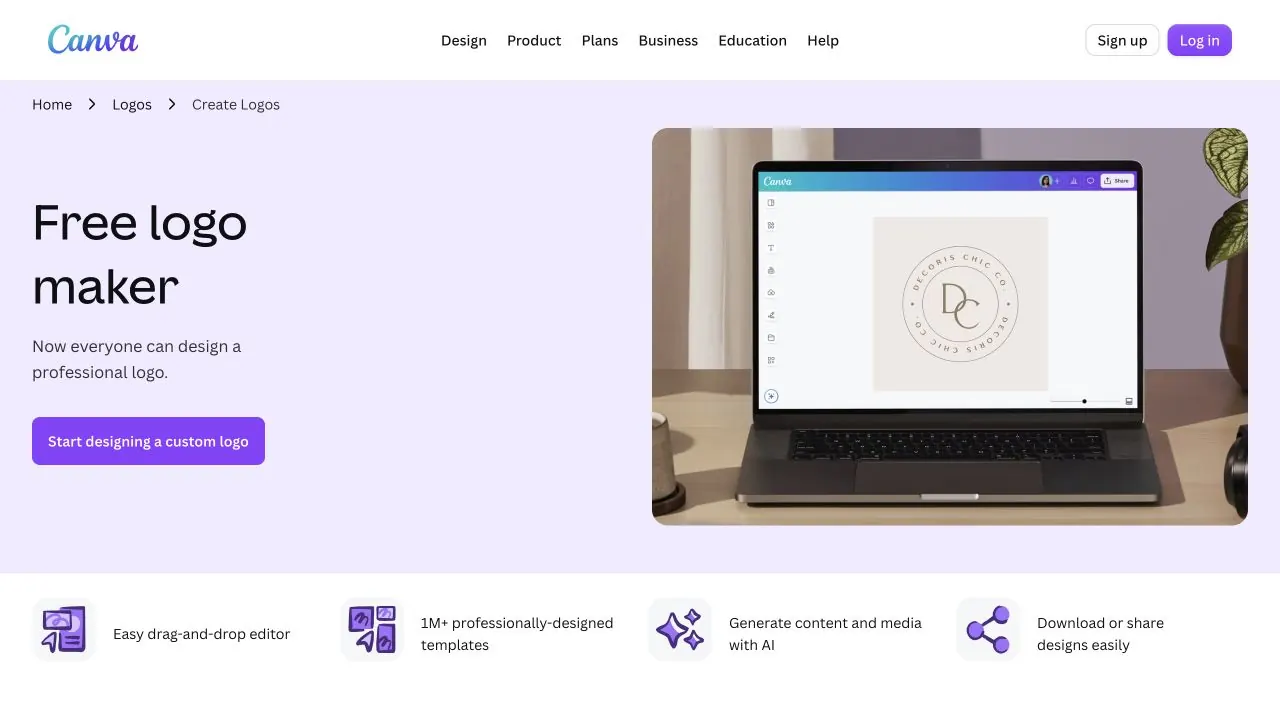 Скриншот онлайн-конструктора логотипов Canva